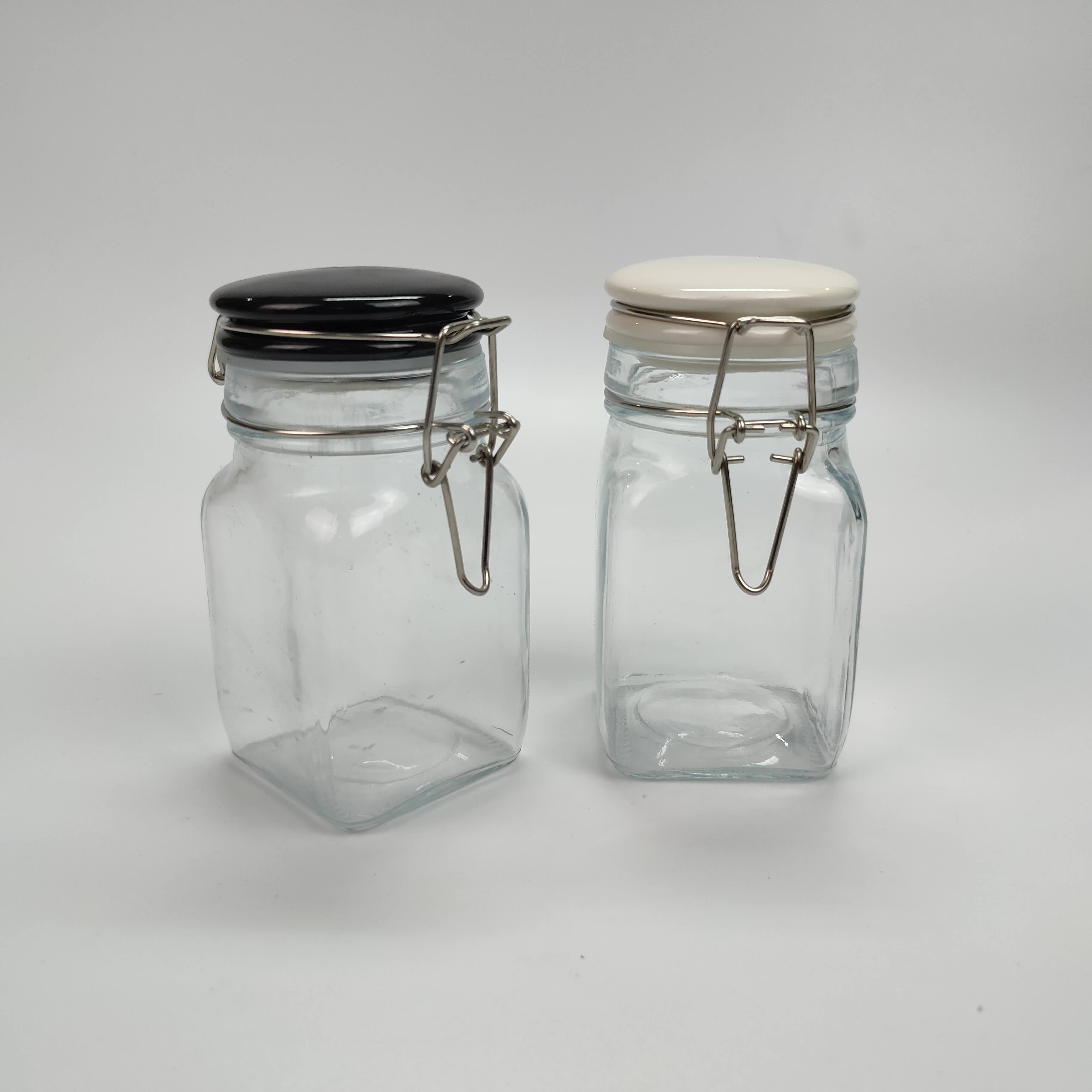 small glass jars with clip and ceramic lid rubber gasket seal