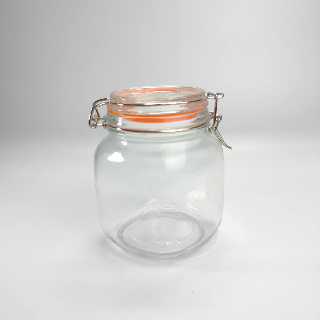 Glass jar with clip and lid