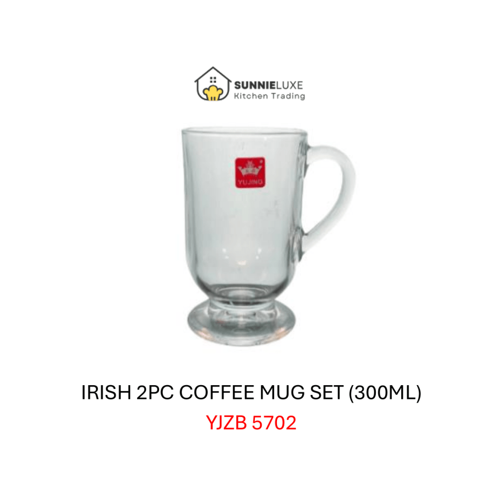Heat-resistant Irish coffee glass mug for hot beverages like lattes or mulled wine.