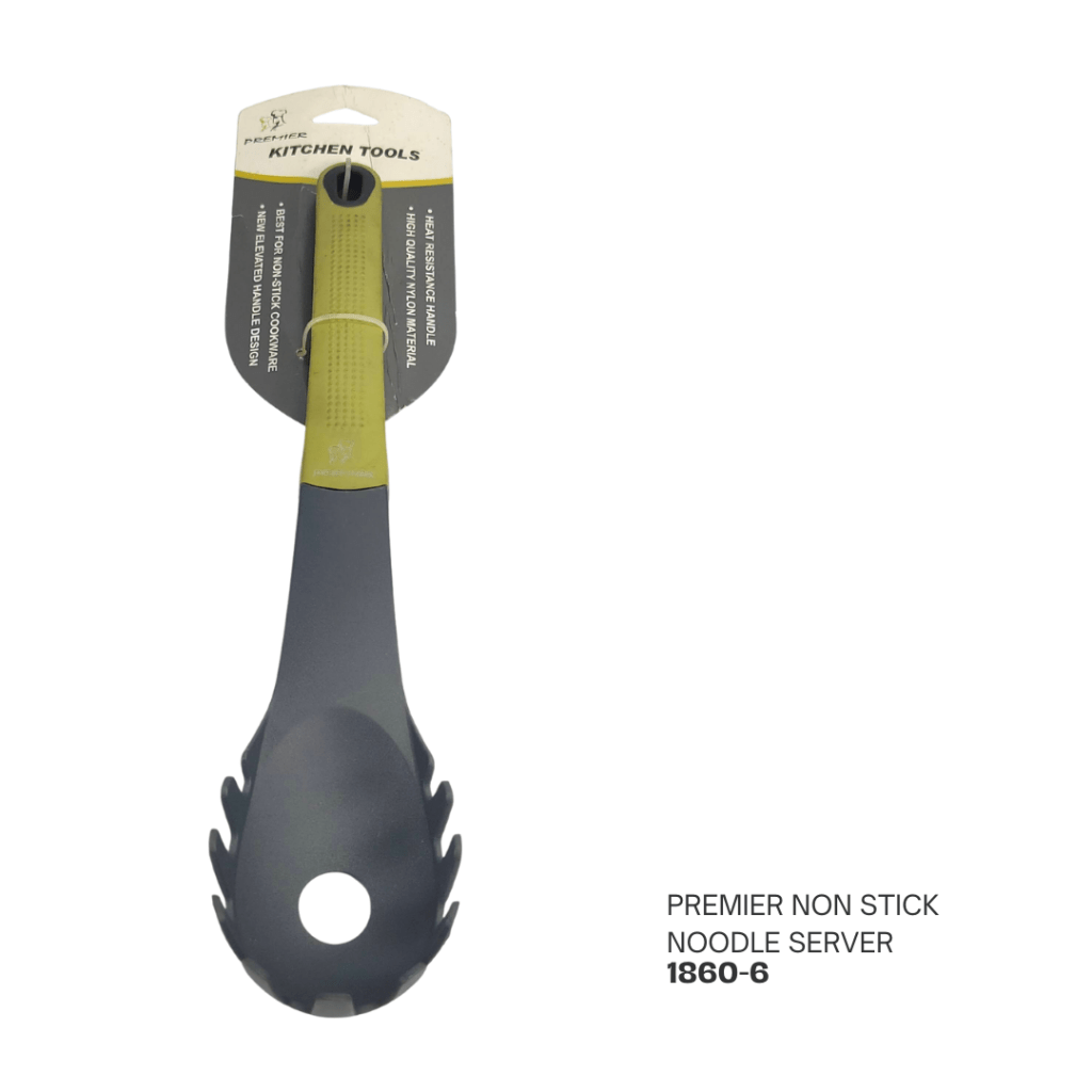 Premier non-stick noodle server with a heat-resistant handle and a unique design for easy serving.