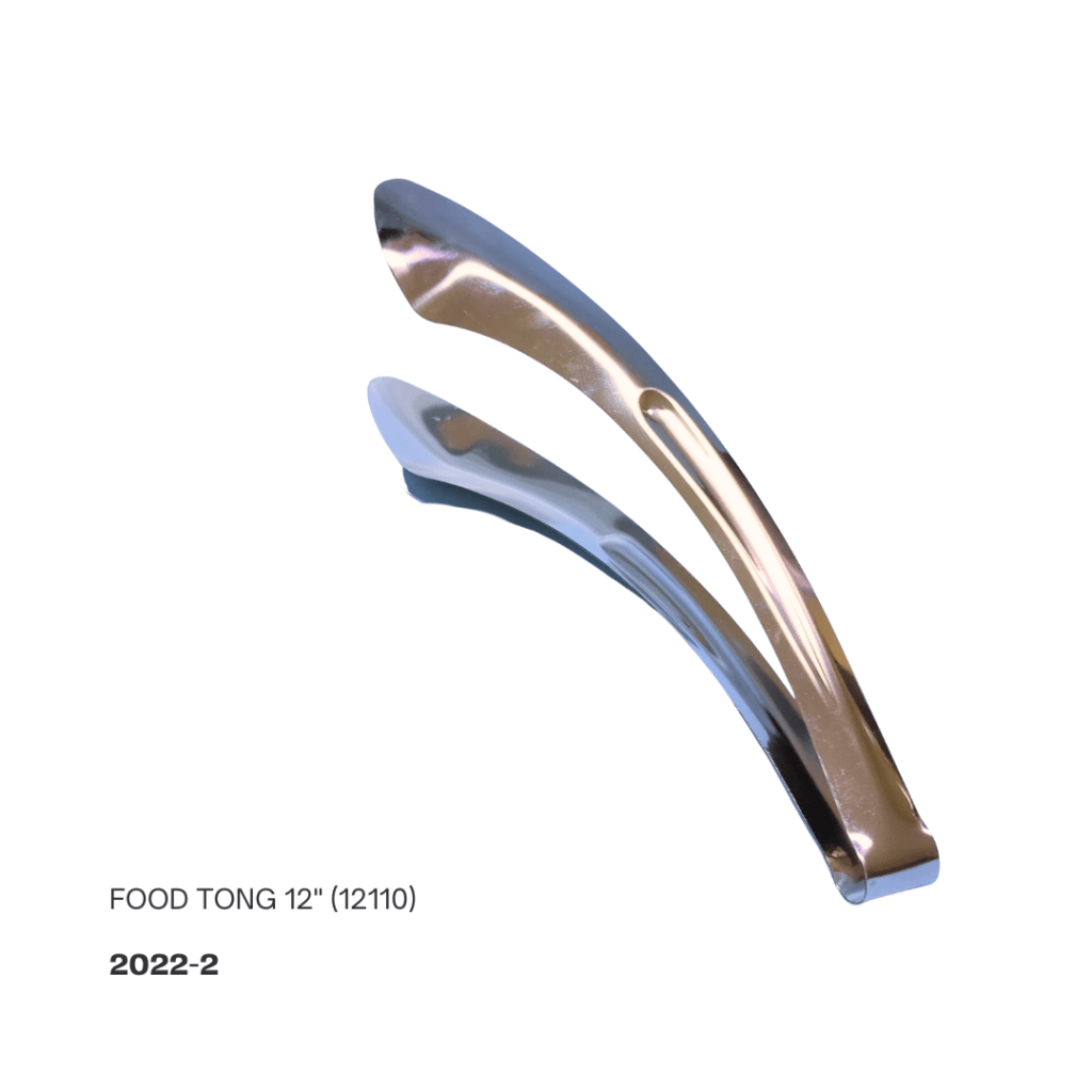 Stainless steel 12-inch food tongs, showcasing a sleek and modern design.