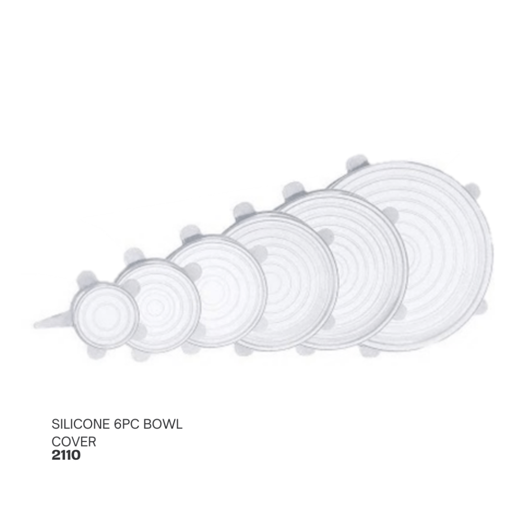 Set of six silicone bowl covers in various sizes, featuring a circular design with raised edges for easy gripping.