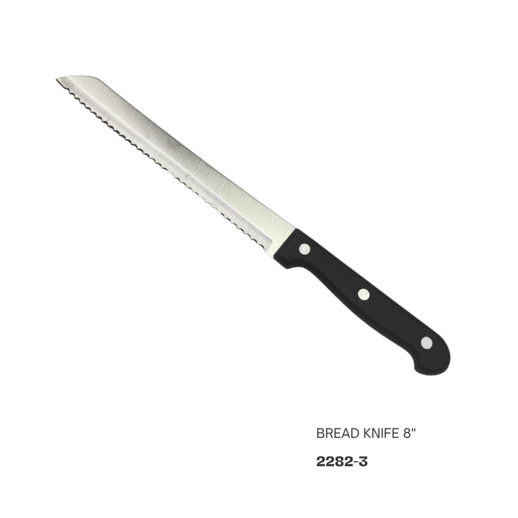 8-inch bread knife with a serrated blade and a black handle