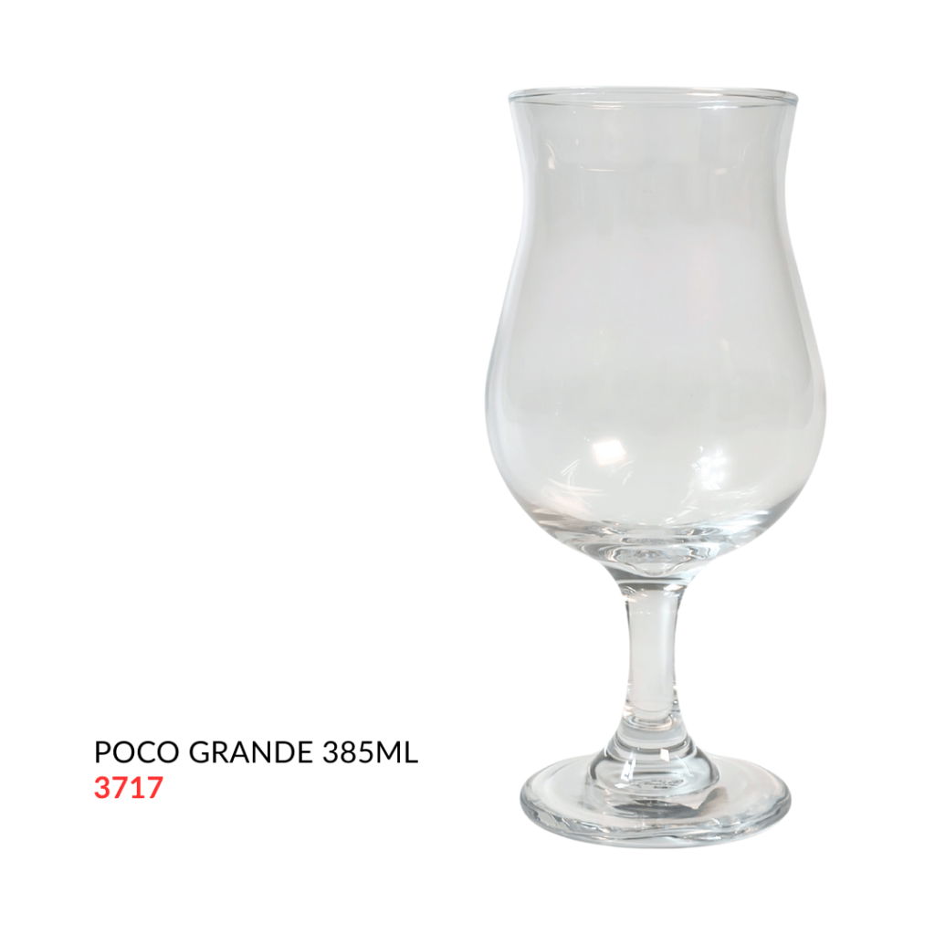 Clear Poco Grande glass, 385ml capacity, with a decorative stem.