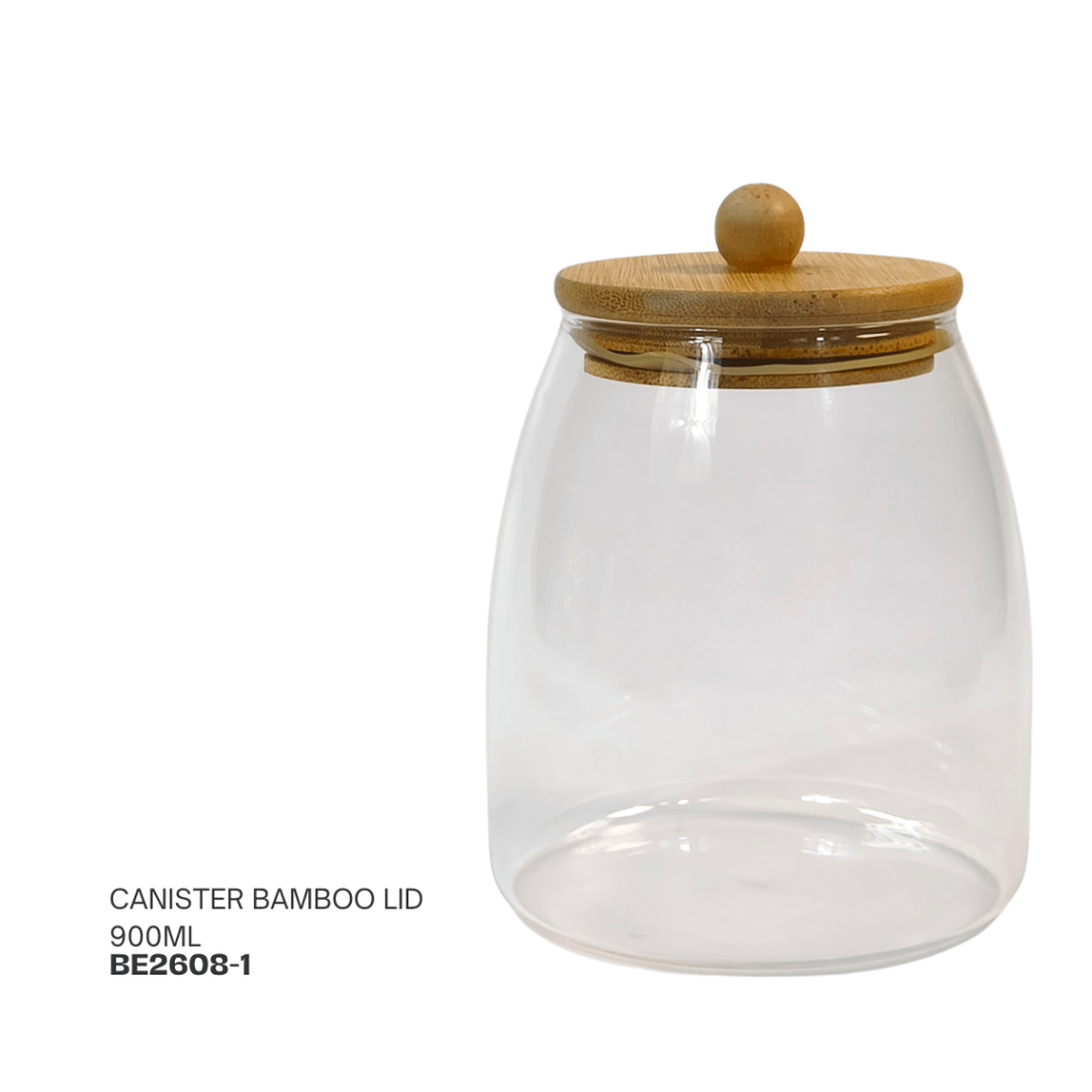 900ml glass canister with a bamboo lid