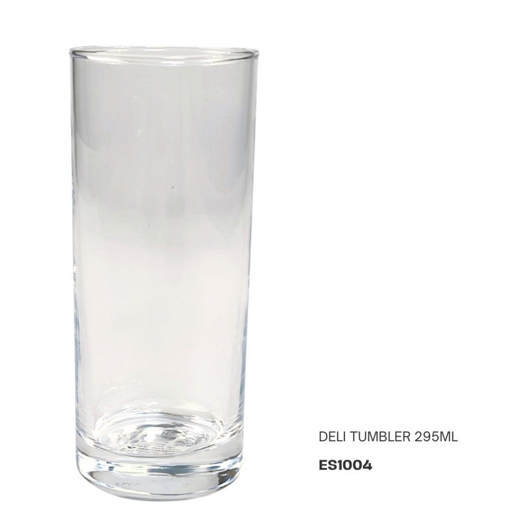 A clear glass deli tumbler with a capacity of 295ml.