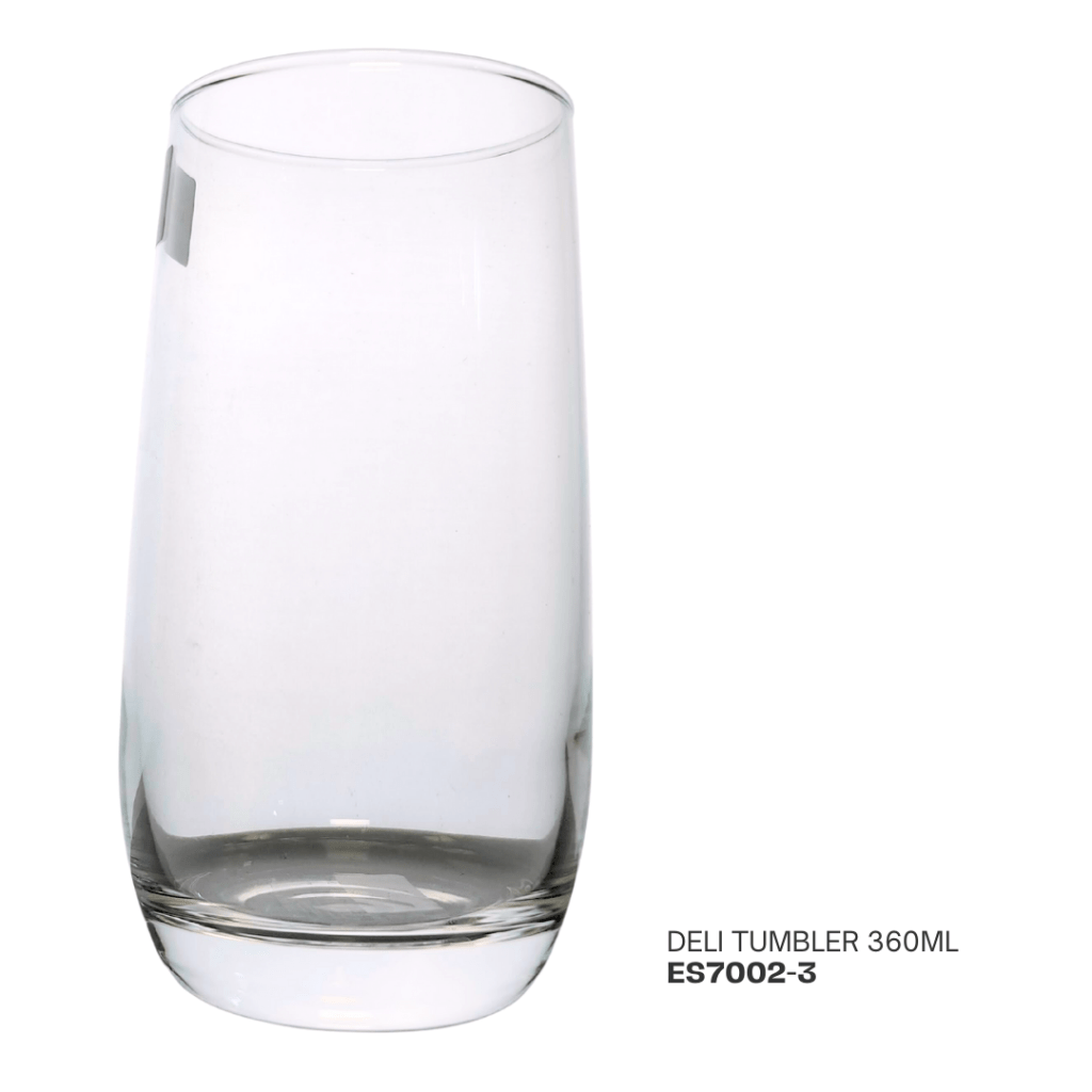 Clear glass deli tumbler with a capacity of 360ml.