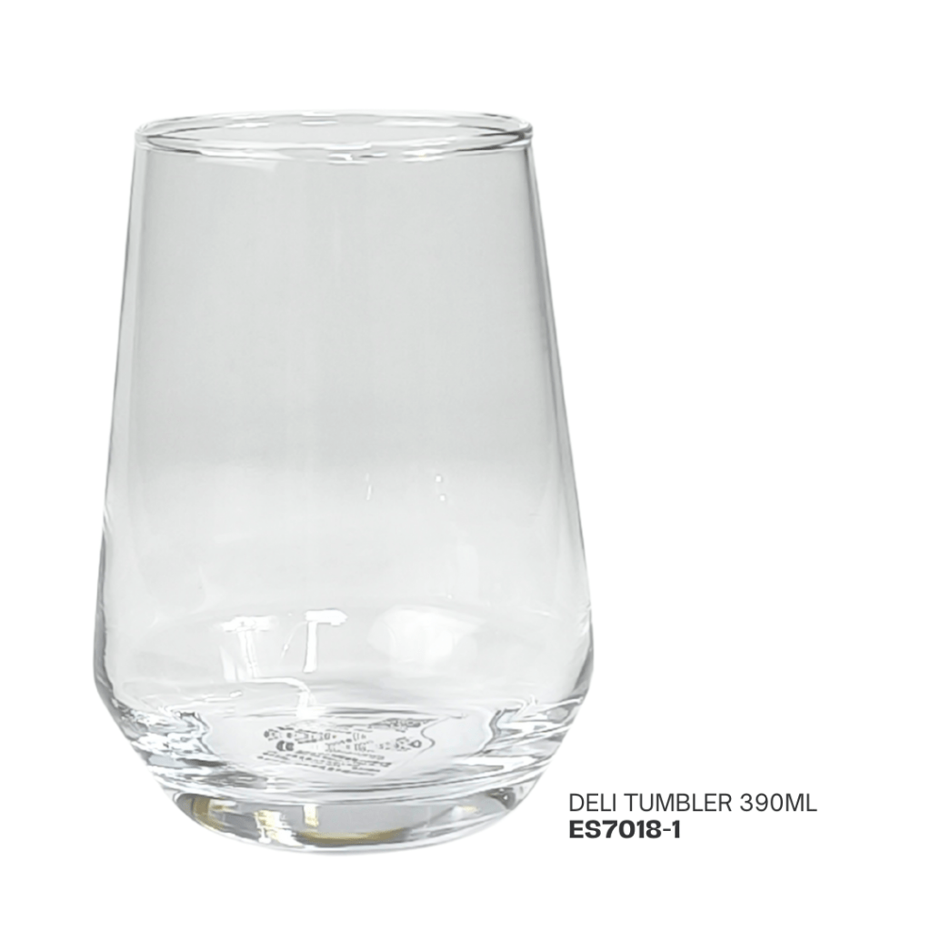 Clear glass deli tumbler with a capacity of 390ml.