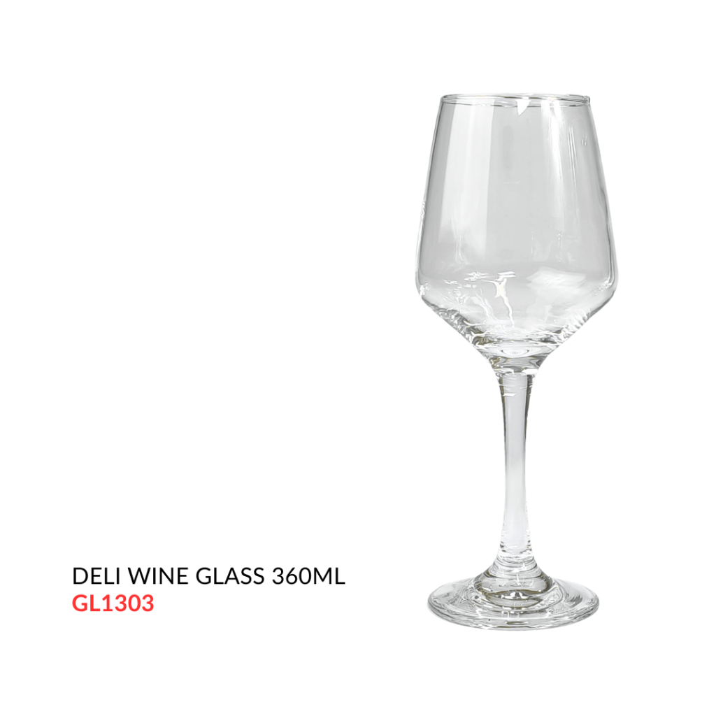 Clear wine glass with a 360ml capacity and a slender stem.
