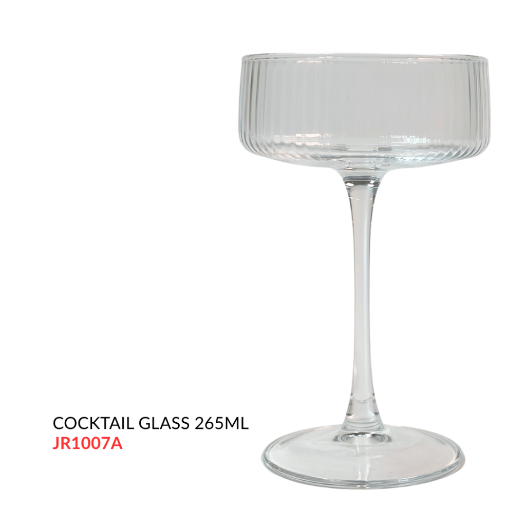 Clear cocktail glass with a ribbed design, holding 265ml, displayed on a white background.