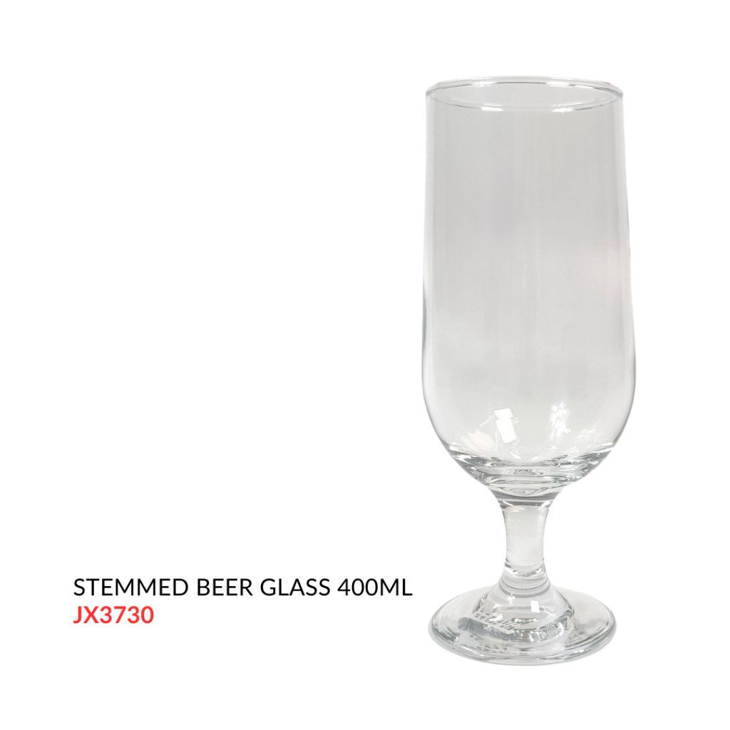 Clear stemmed beer glass with a 400ml capacity.