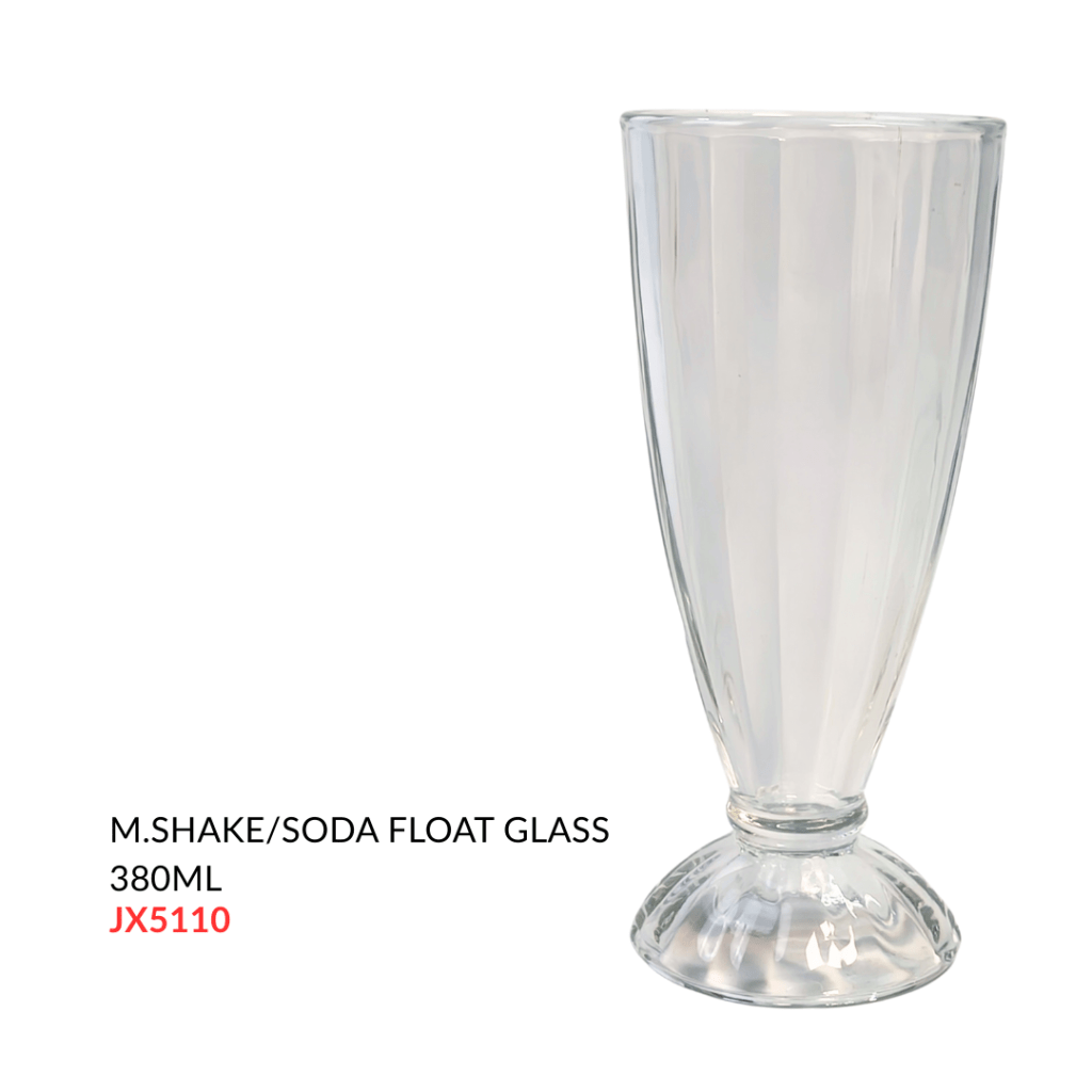 Clear glass soda float glass with a flared shape, measuring 380ml.