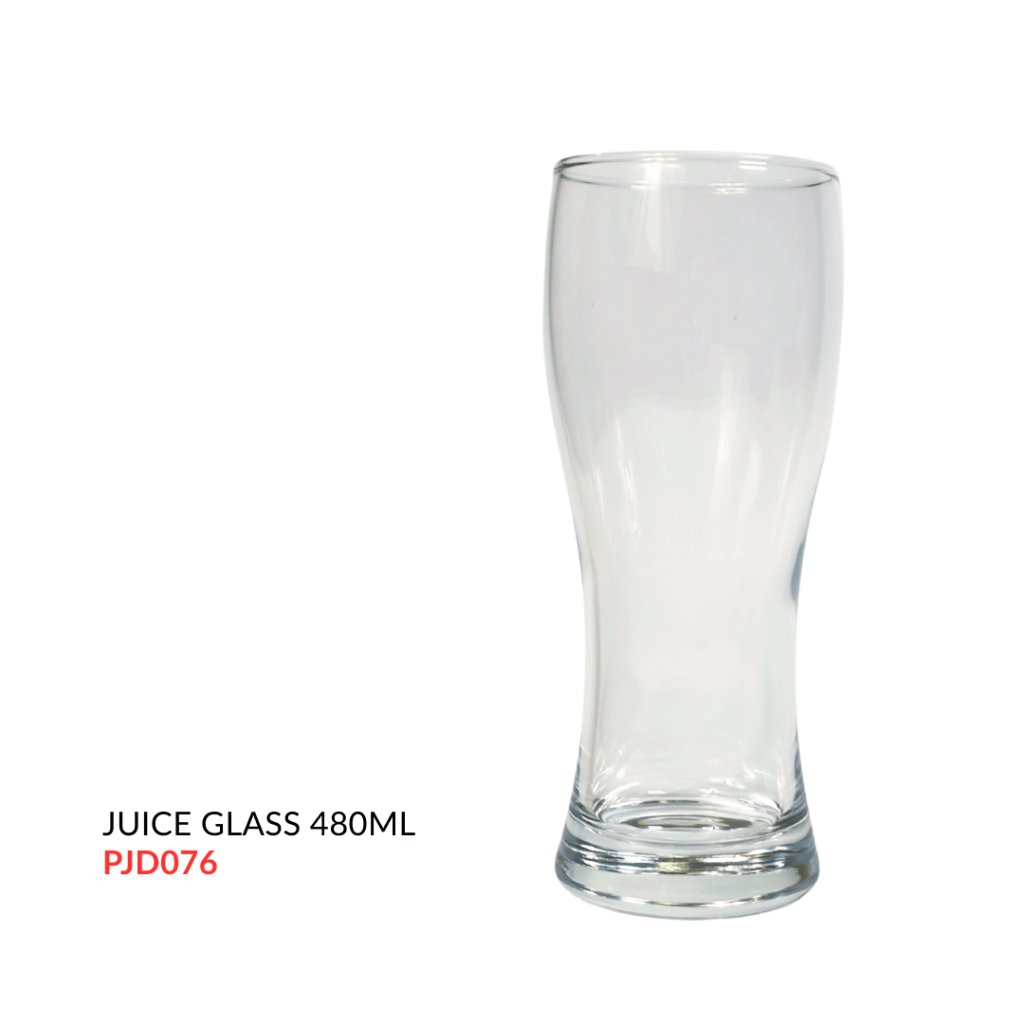 Clear juice glass with a capacity of 480ml, featuring a tapered design.