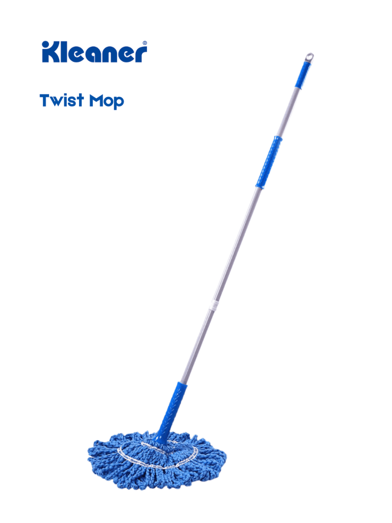 Blue twist mop with a silver handle, featuring the brand name 'Kleaner' at the top.