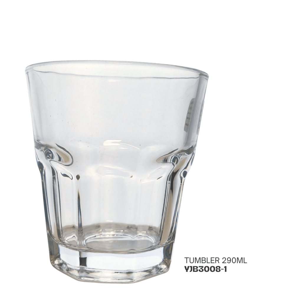 Clear glass tumbler with a capacity of 290ml.