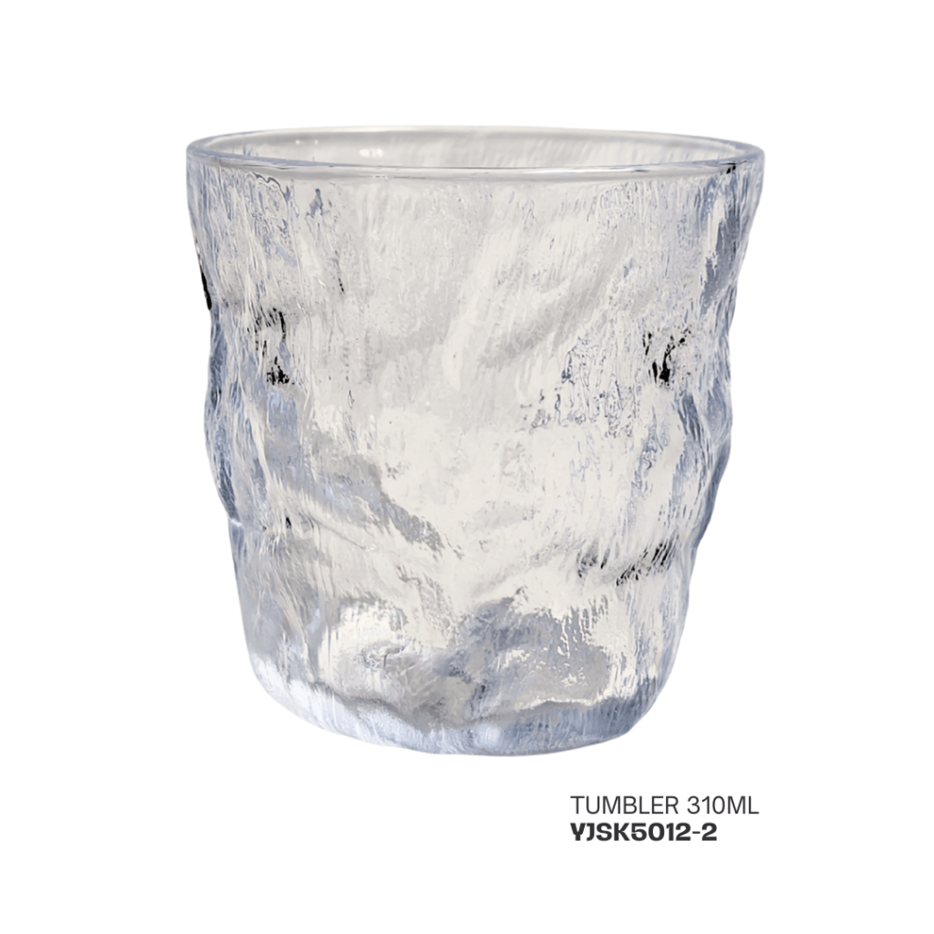 Clear glass tumbler with a textured surface, holding 310ml.
