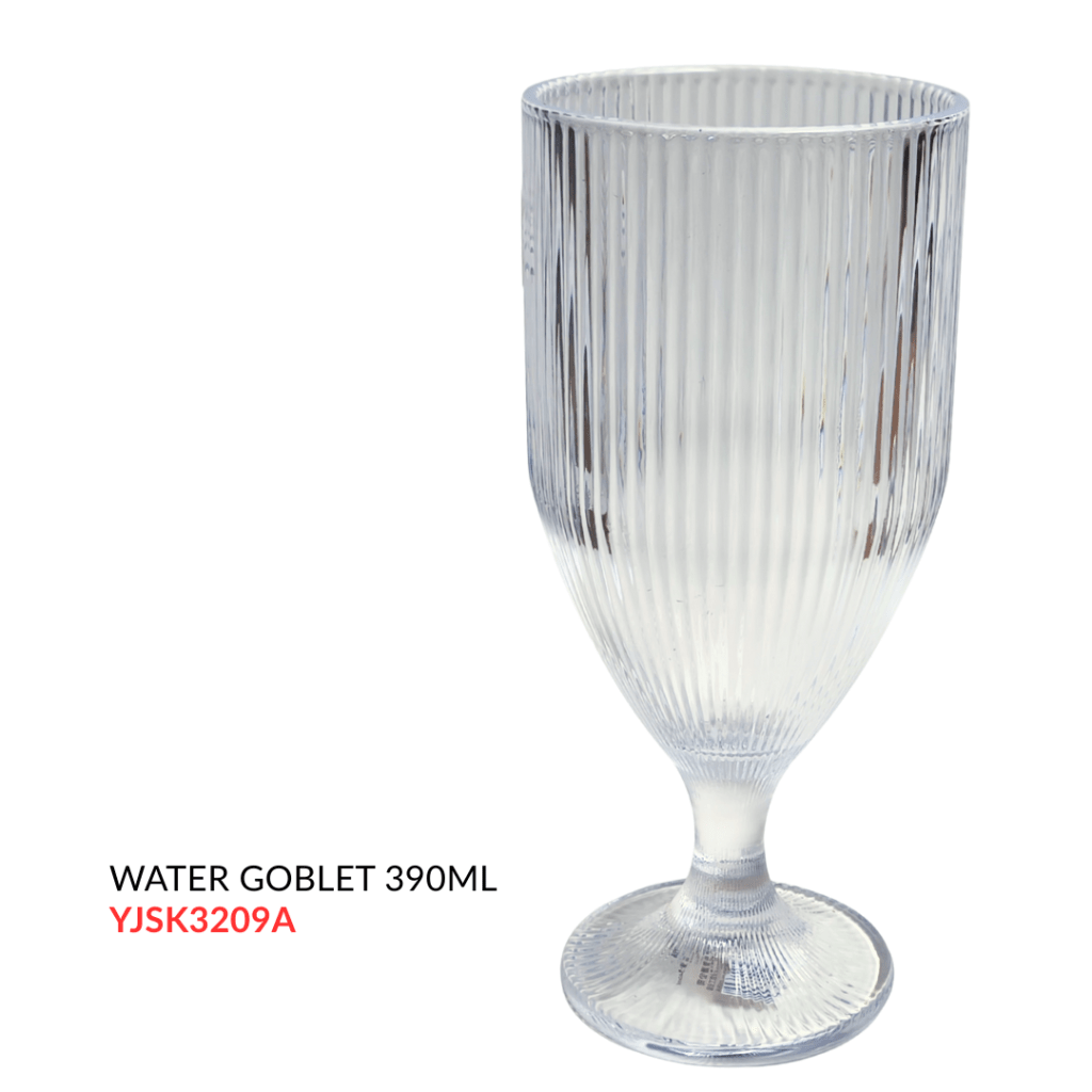 Clear ribbed water goblet with a 390ml capacity